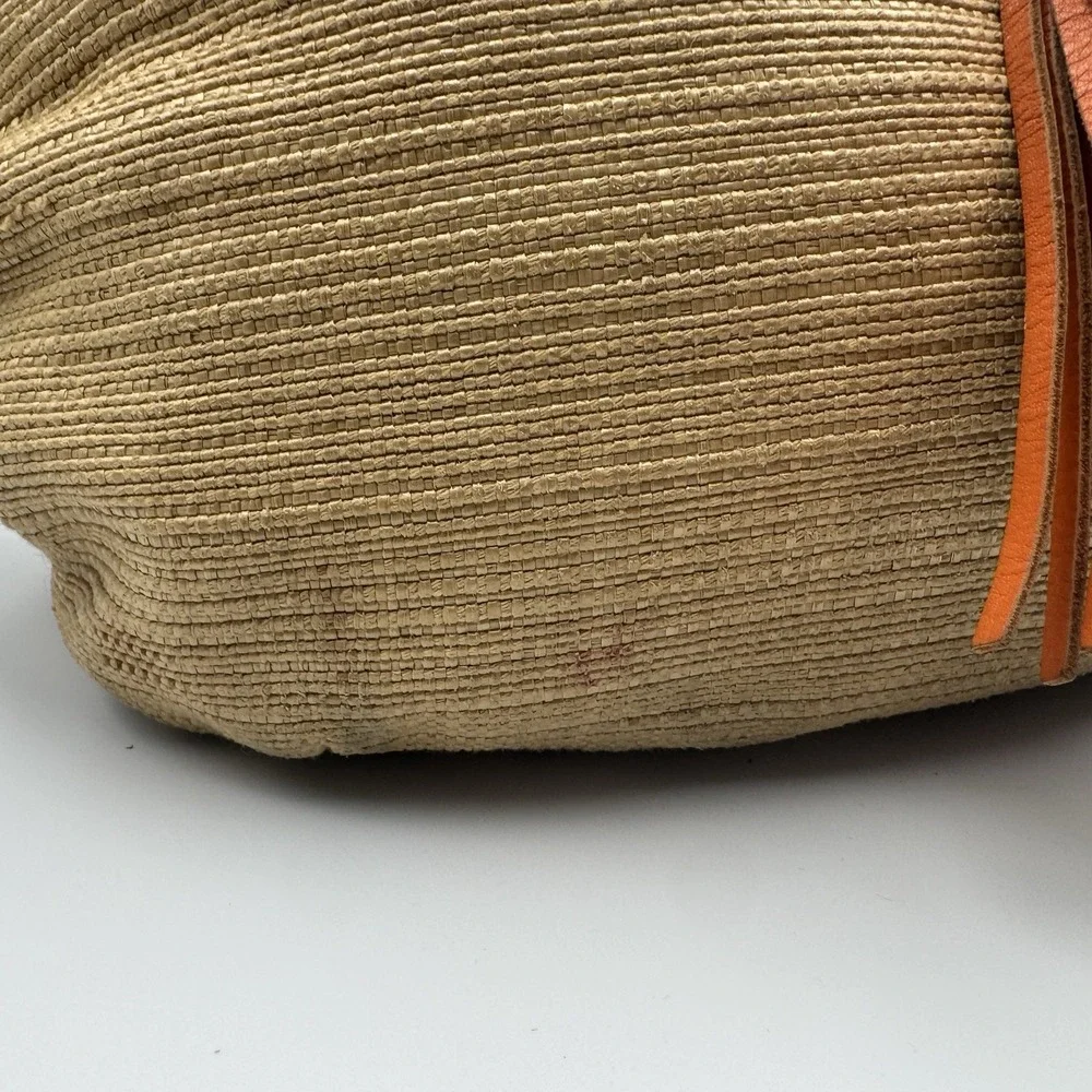 Michael Kors Carlton Large Straw Hobo Bag Braided Leather Grommet Tassel Tan